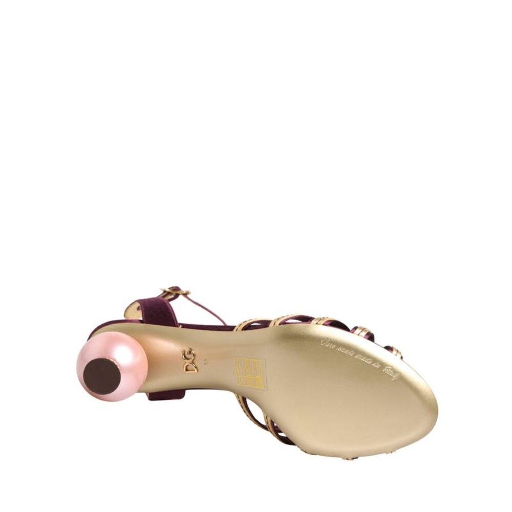 Dolce & Gabbana Purple Gold Keira Pearl Heels Sandals Women's Shoes